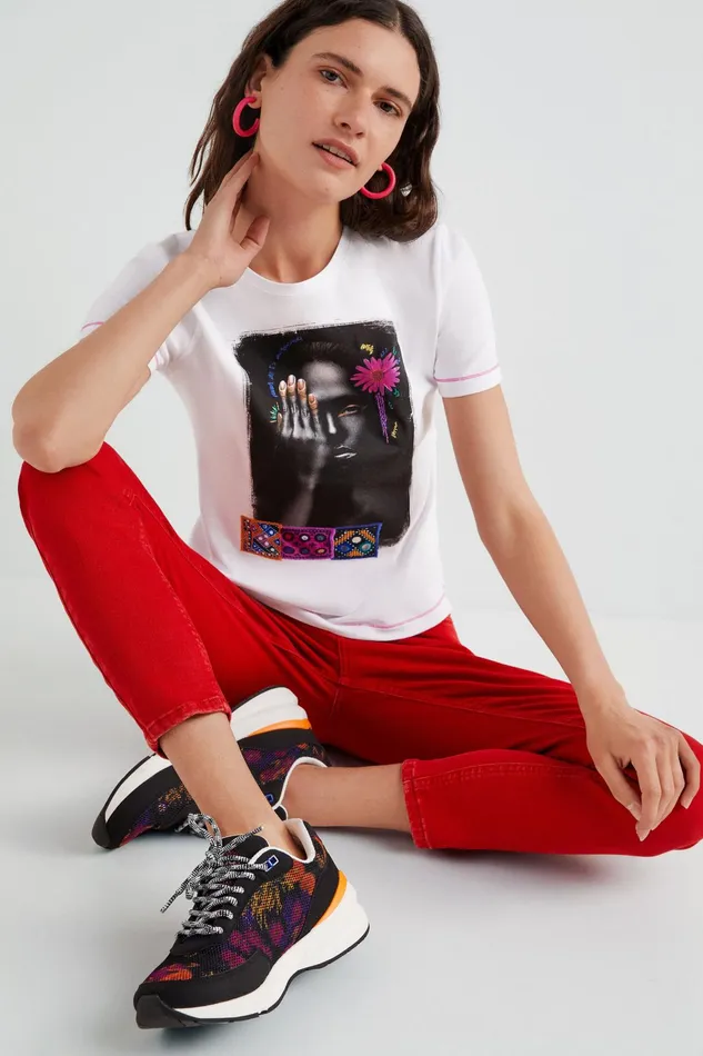 Desigual Arty Backstitching Tshirt Women Tshirts