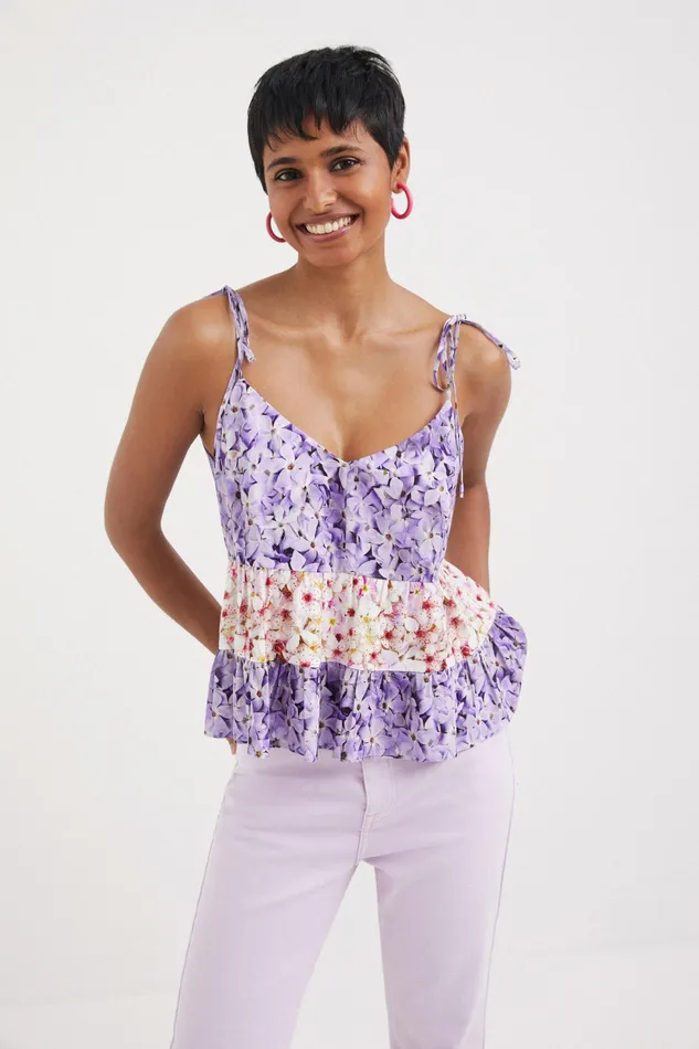 Desigual Floral Strap Top Women Tops and Shirts