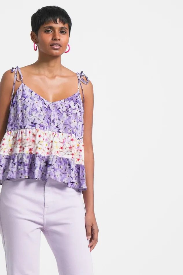 Desigual Floral Strap Top Women Tops and Shirts