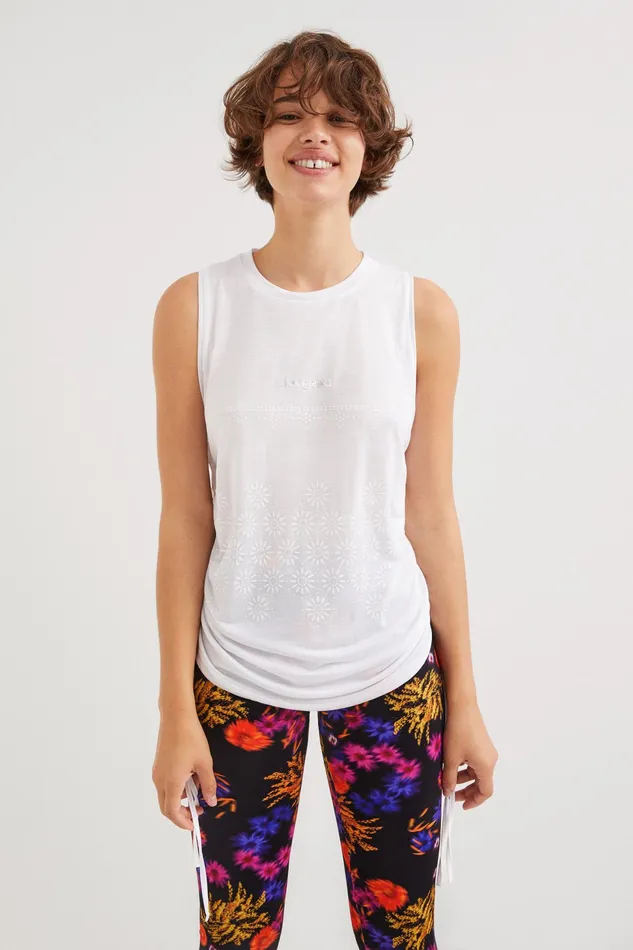 Desigual Ruched Flocked Tshirt Women Sportswear