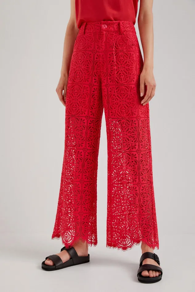 Desigual Sheer Lace Trousers Women Pants and Leggings