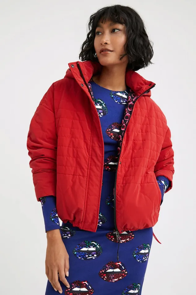 Desigual Short Quilted Hooded Jacket Women Jackets