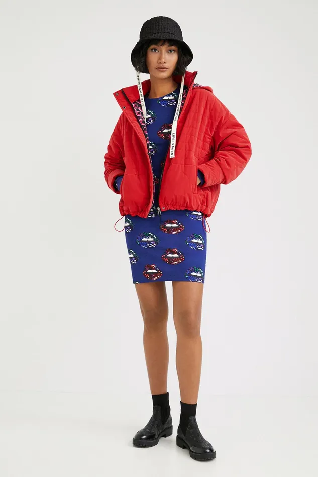 Desigual Short Quilted Hooded Jacket Women Jackets
