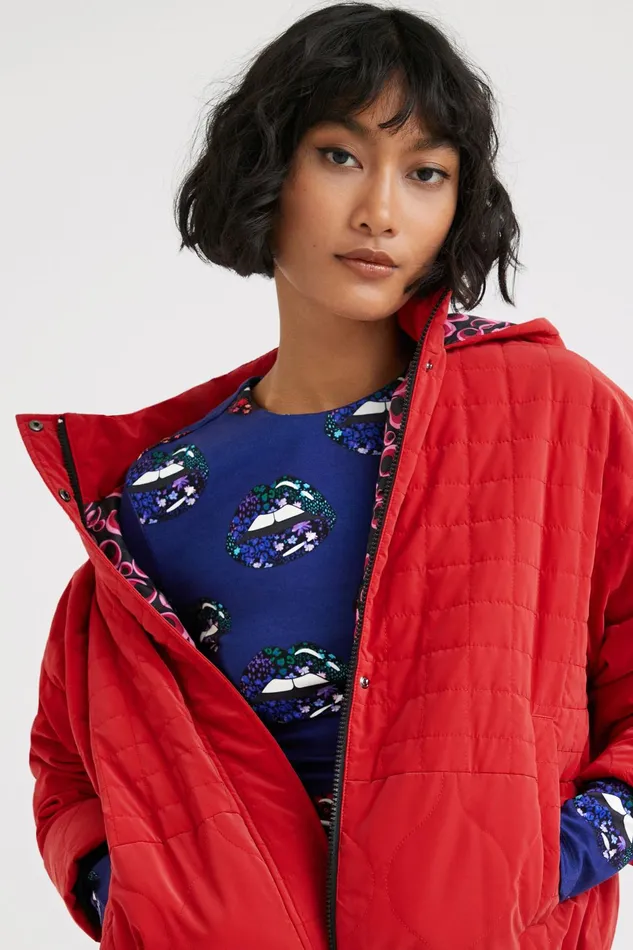 Desigual Short Quilted Hooded Jacket Women Jackets