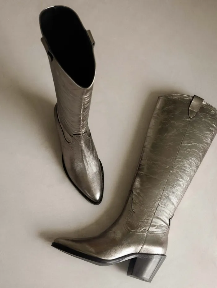 Dolores Cosmic Silver Women Bobbies Knee High Boots