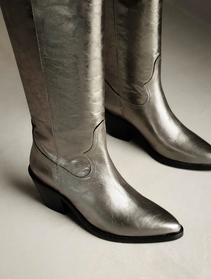 Dolores Cosmic Silver Women Bobbies Knee High Boots