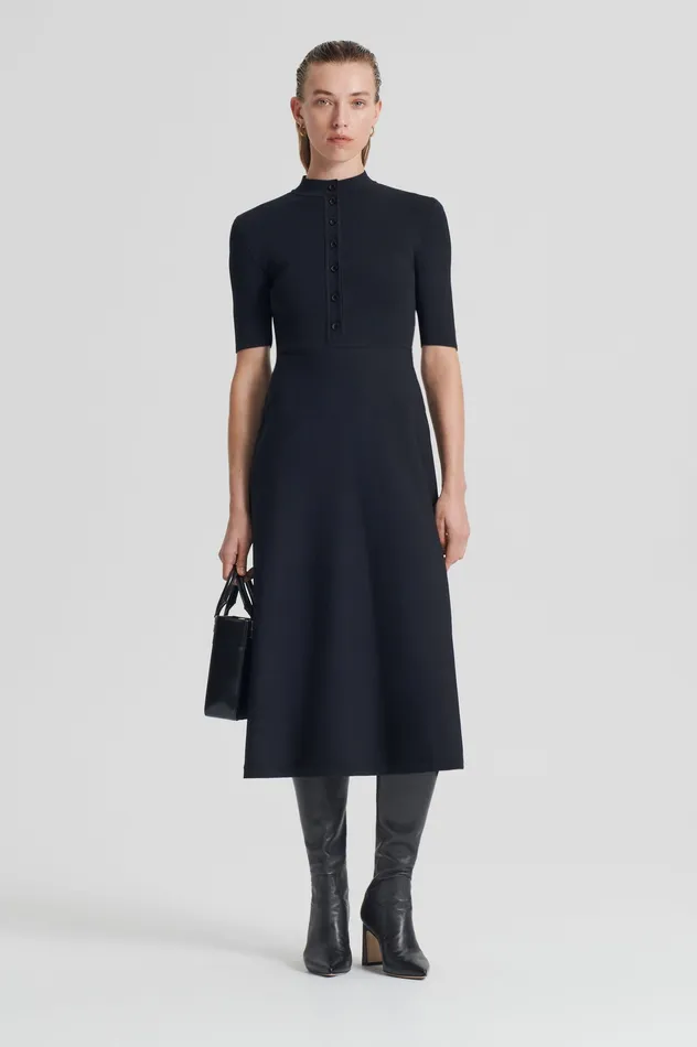 Dresses CREPE KNIT SSLV BUTTON DRESS BLACK 8211 Scanlan Theodore Women