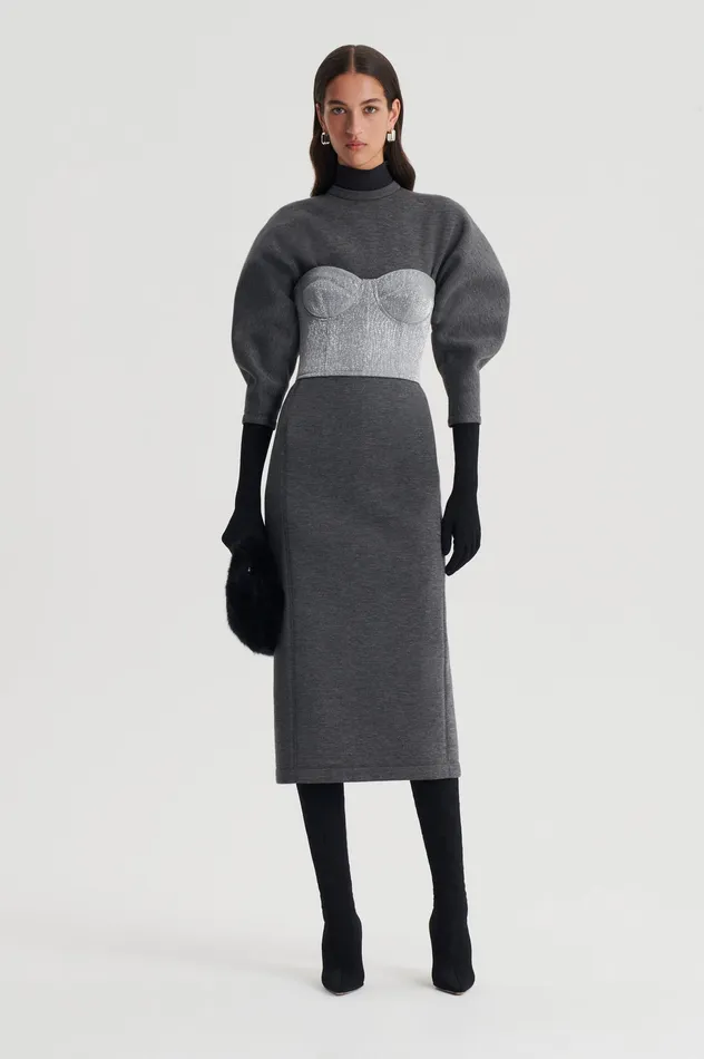 Dresses Scanlan Theodore Women SCUBA COCOON SLEEVE DRESS GREY