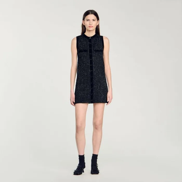 Dresses Women SANDRO Fancy Knit Dress Black Dresses Women SANDRO Fancy Knit Dress Black