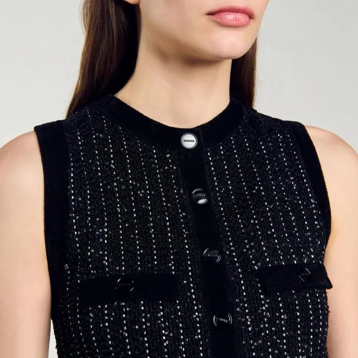 Dresses Women SANDRO Fancy Knit Dress Black Dresses Women SANDRO Fancy Knit Dress Black