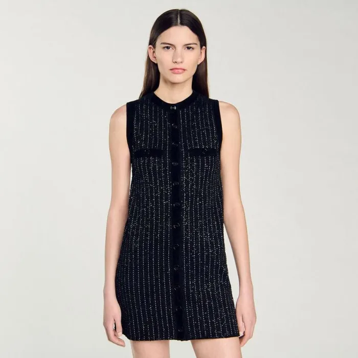 Dresses Women SANDRO Fancy Knit Dress Black Dresses Women SANDRO Fancy Knit Dress Black