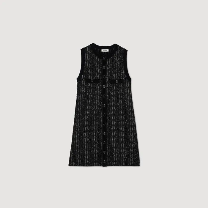 Dresses Women SANDRO Fancy Knit Dress Black Dresses Women SANDRO Fancy Knit Dress Black