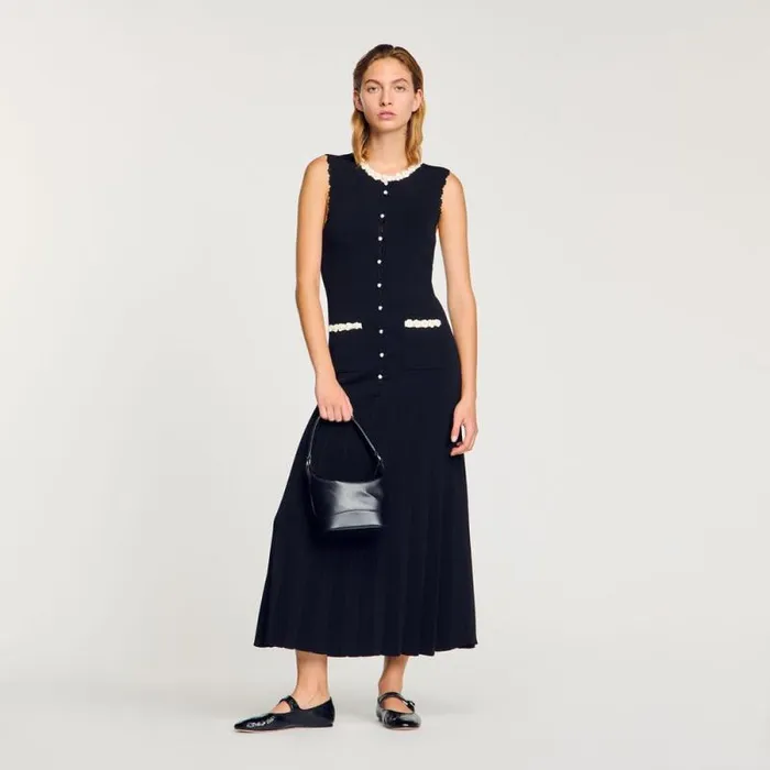 Dresses Women SANDRO Long Dress With Crochet Detailing Black