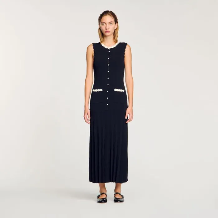 Dresses Women SANDRO Long Dress With Crochet Detailing Black