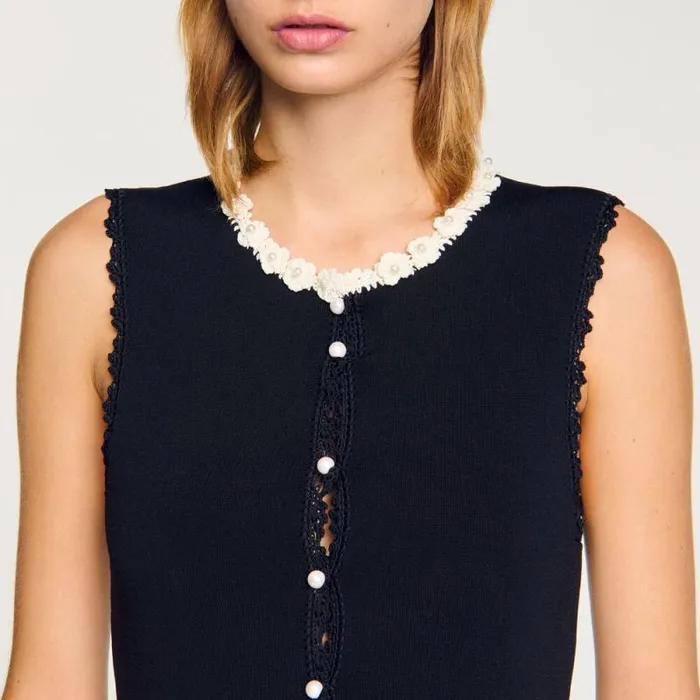 Dresses Women SANDRO Long Dress With Crochet Detailing Black
