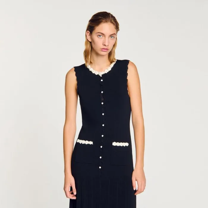 Dresses Women SANDRO Long Dress With Crochet Detailing Black