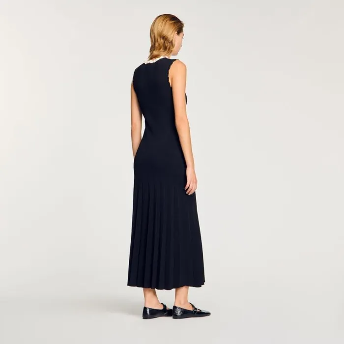 Dresses Women SANDRO Long Dress With Crochet Detailing Black