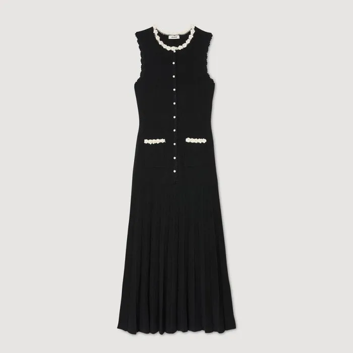 Dresses Women SANDRO Long Dress With Crochet Detailing Black