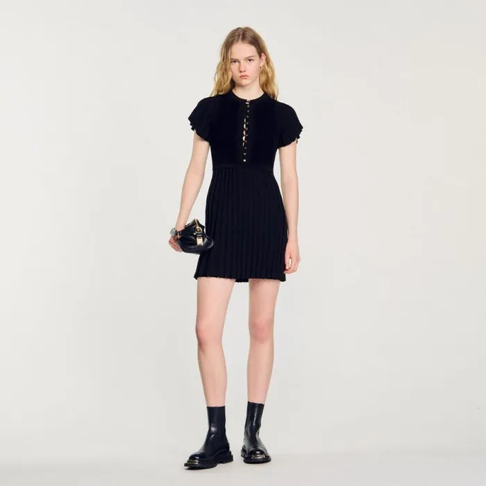 Dresses Women SANDRO Pleated Knit Dress Black