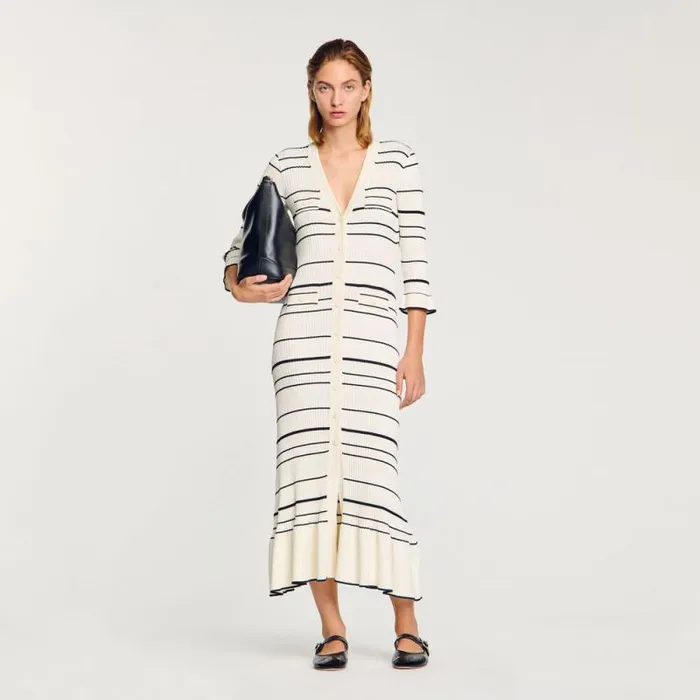 Dresses Women SANDRO Stripy Knit Maxi Dress Ecru