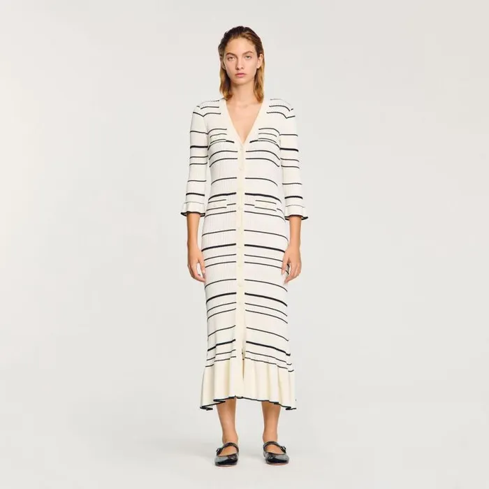 Dresses Women SANDRO Stripy Knit Maxi Dress Ecru