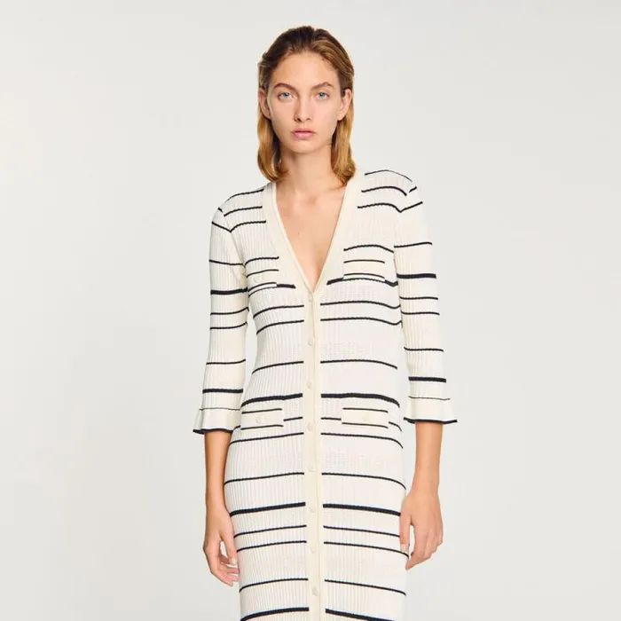 Dresses Women SANDRO Stripy Knit Maxi Dress Ecru