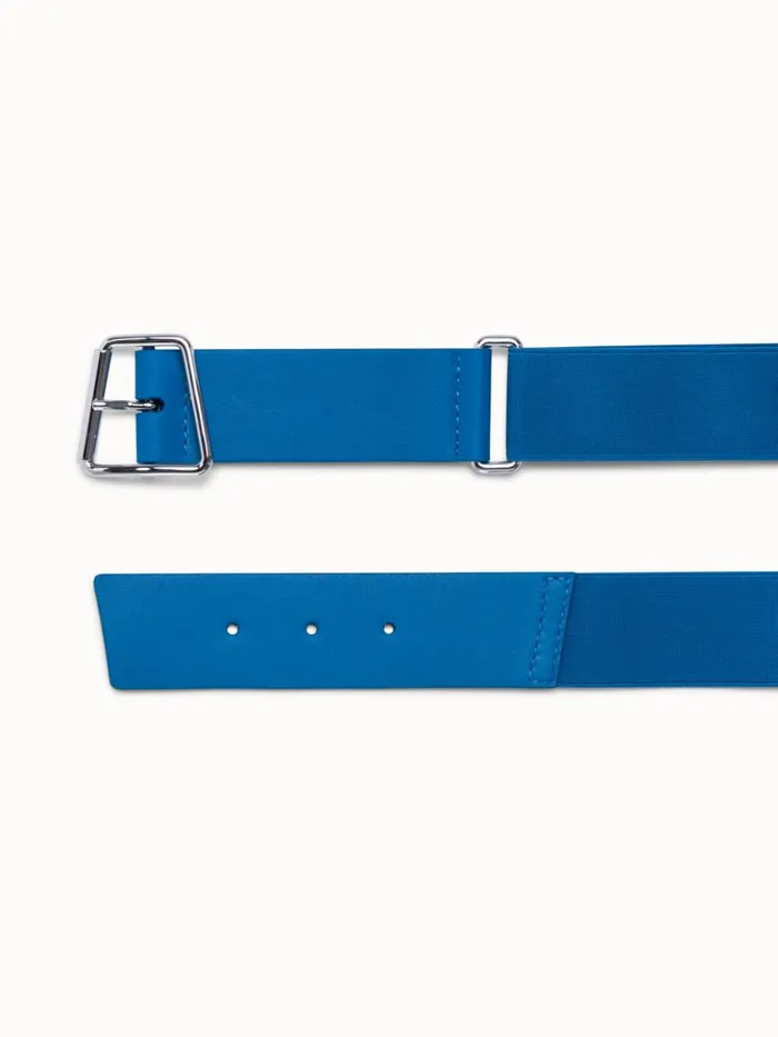 Elastic Belt With Leather Closure And Trapezoid Buckle Medium Denim Women Akris Belts