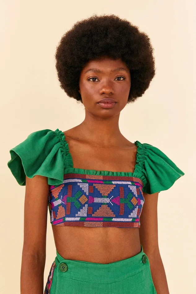 Embroided Green Top Women Farm Rio Crop Tops