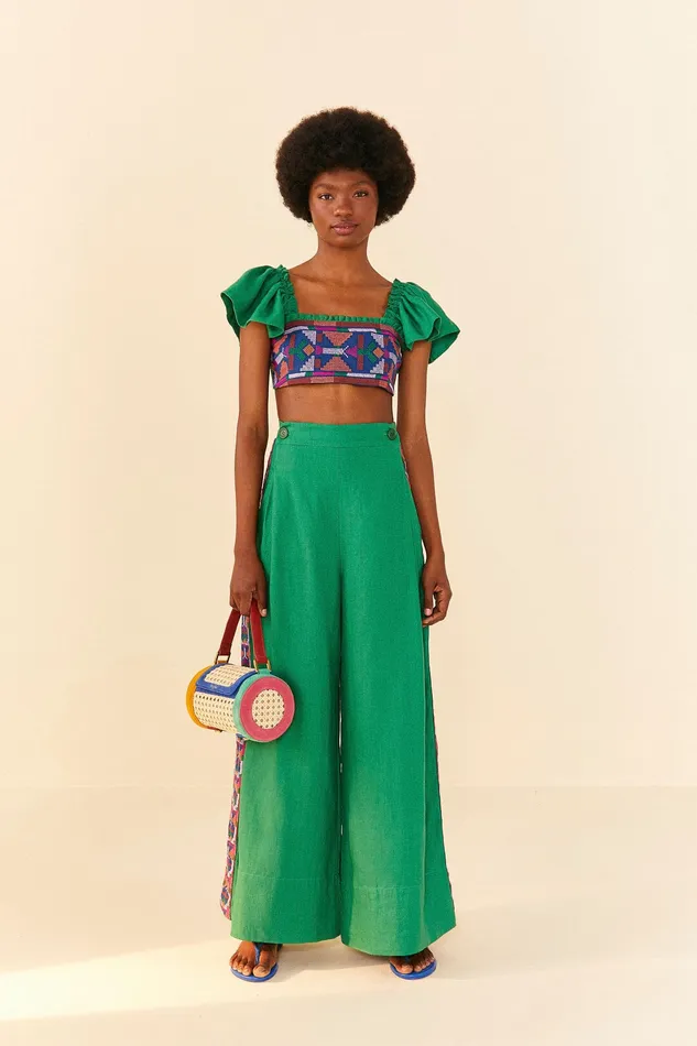 Embroided Green Top Women Farm Rio Crop Tops