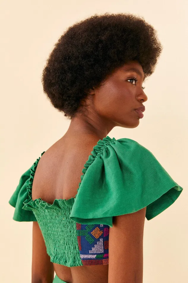 Embroided Green Top Women Farm Rio Crop Tops