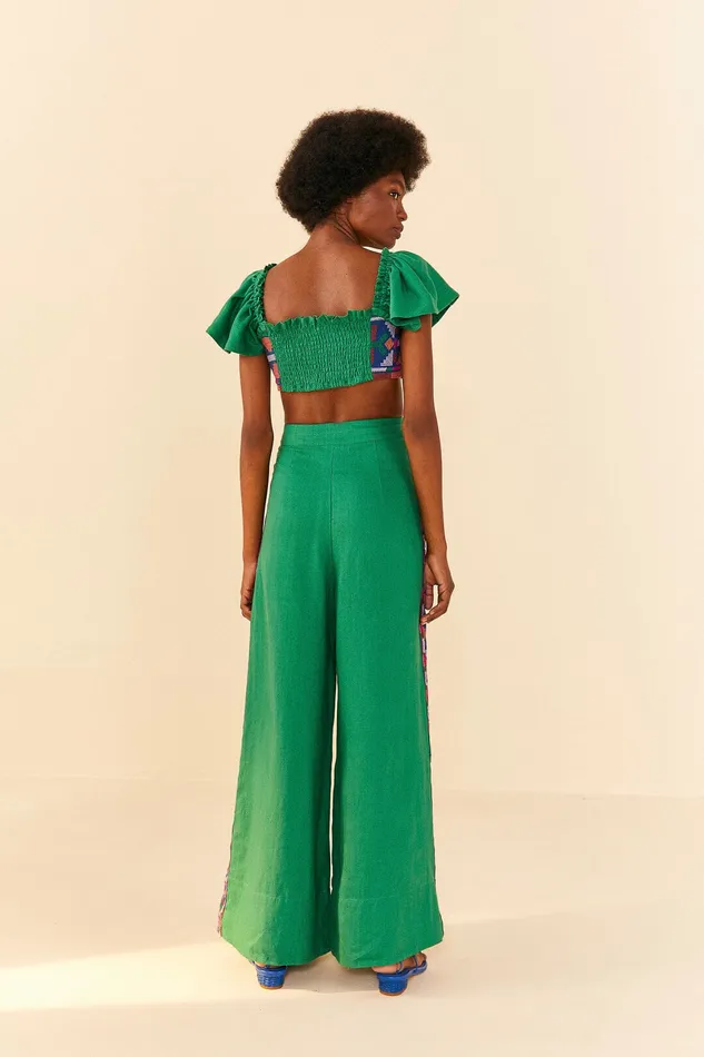 Embroided Green Top Women Farm Rio Crop Tops