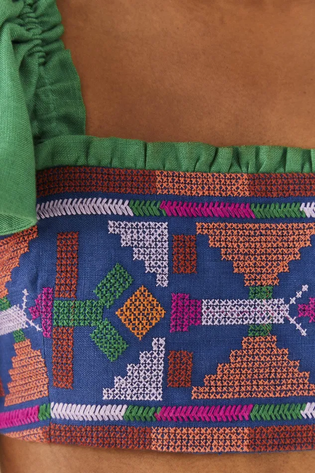 Embroided Green Top Women Farm Rio Crop Tops