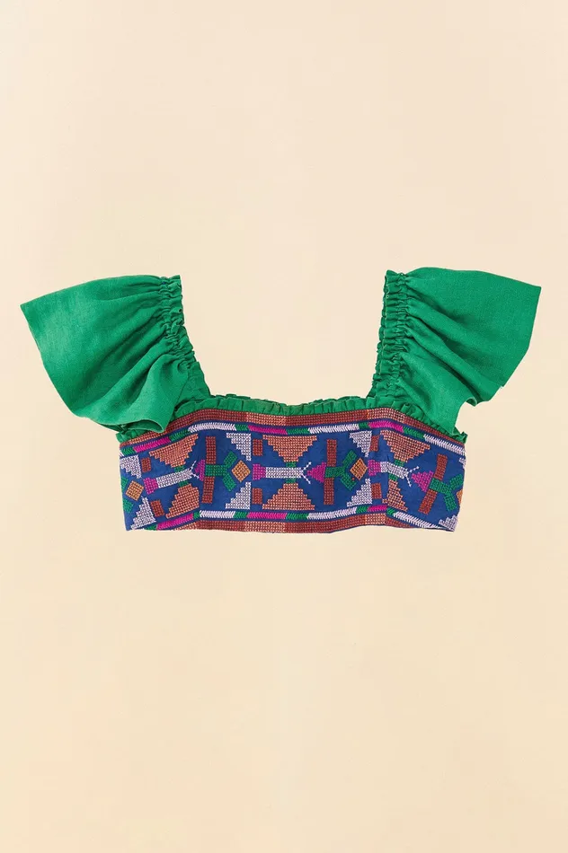 Embroided Green Top Women Farm Rio Crop Tops