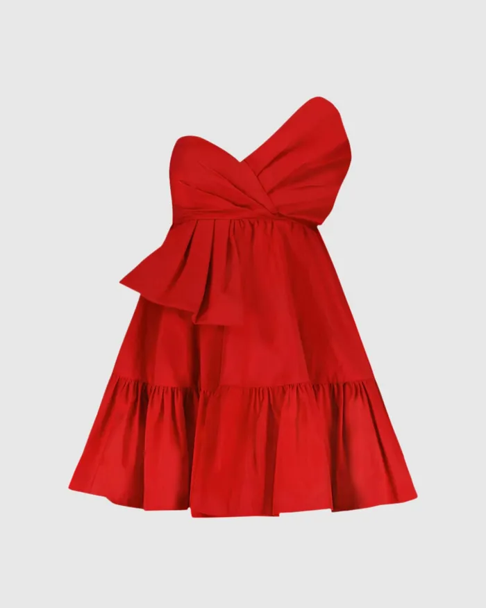 Every Day Dresses Mac Duggal Women Faille Strapless Twist Bow Mini Dress Cherry