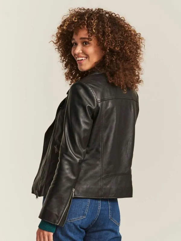 Fat Face Coats and Jackets Women Black Biker Bethany Jacket