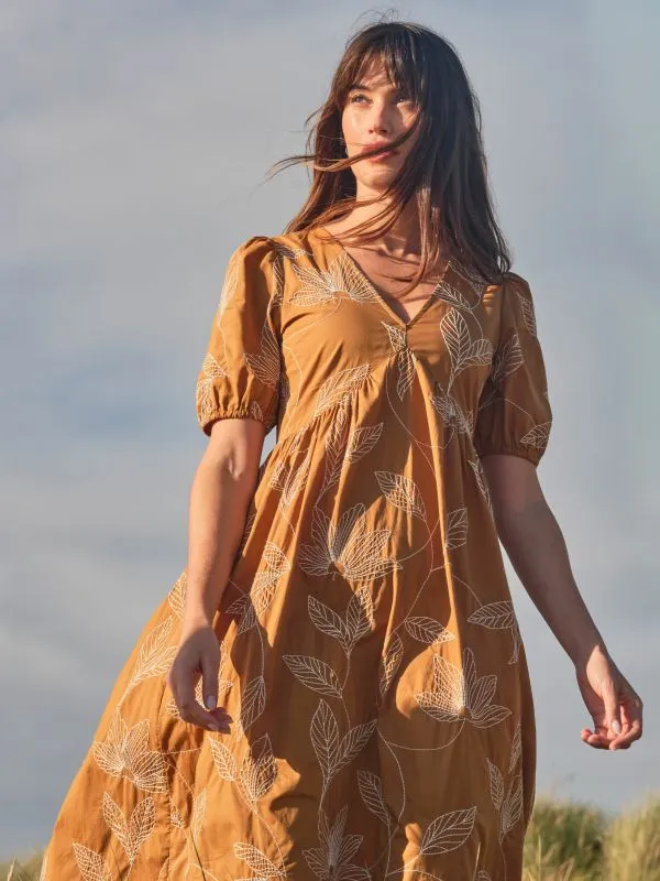 Fat Face Dresses Women Ochre Yellow Remi Midi Dress