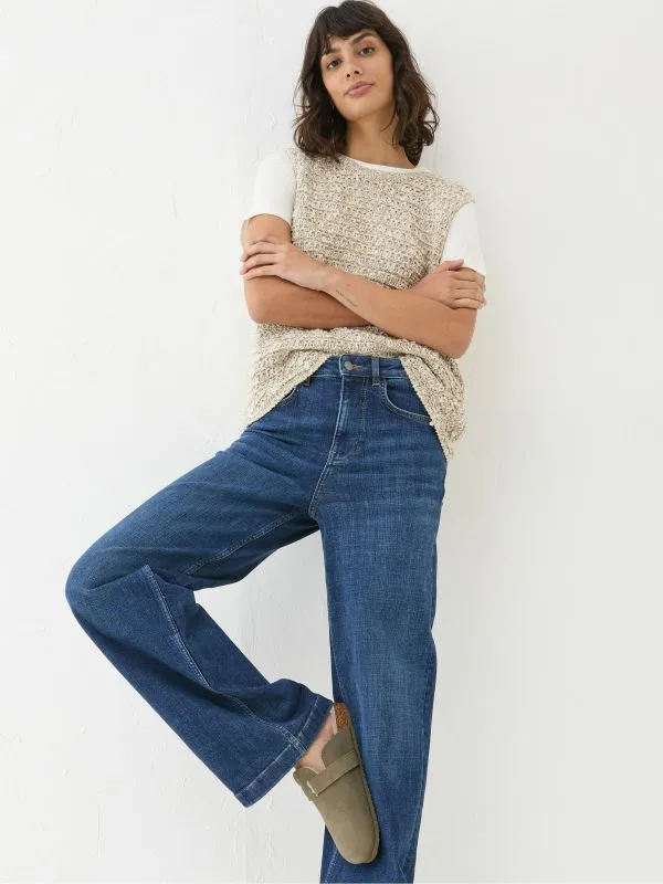 Fat Face Jeans Women Welling Blue Wide Leg Jeans