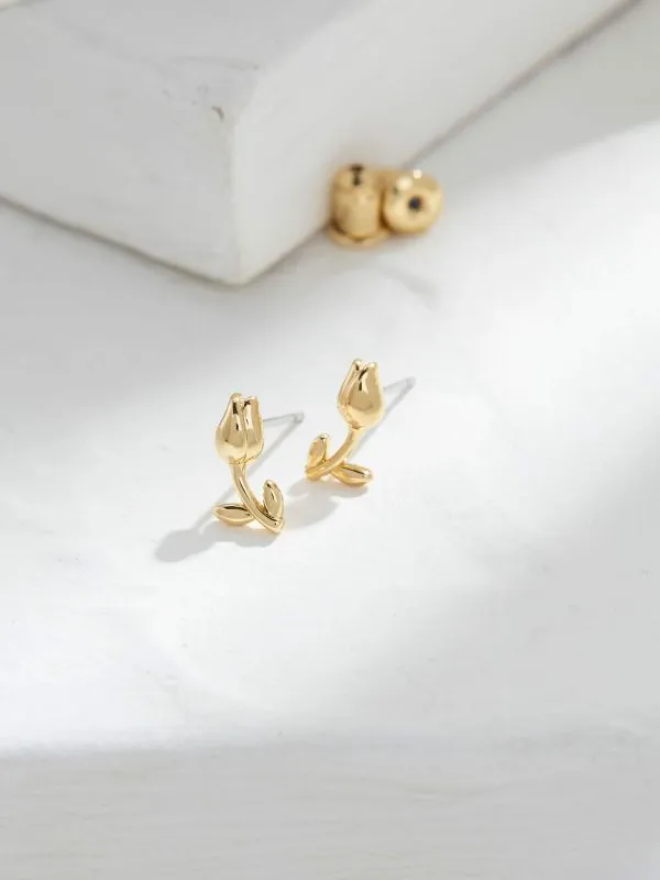 Fat Face Jewellery Women Gold Tone Tulip Stud Earrings