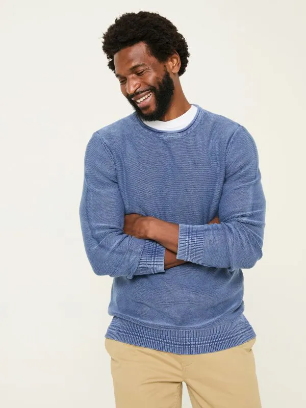 Fat Face Knitwear Men French Navy Berwick Laundered Crew Neck Jumper