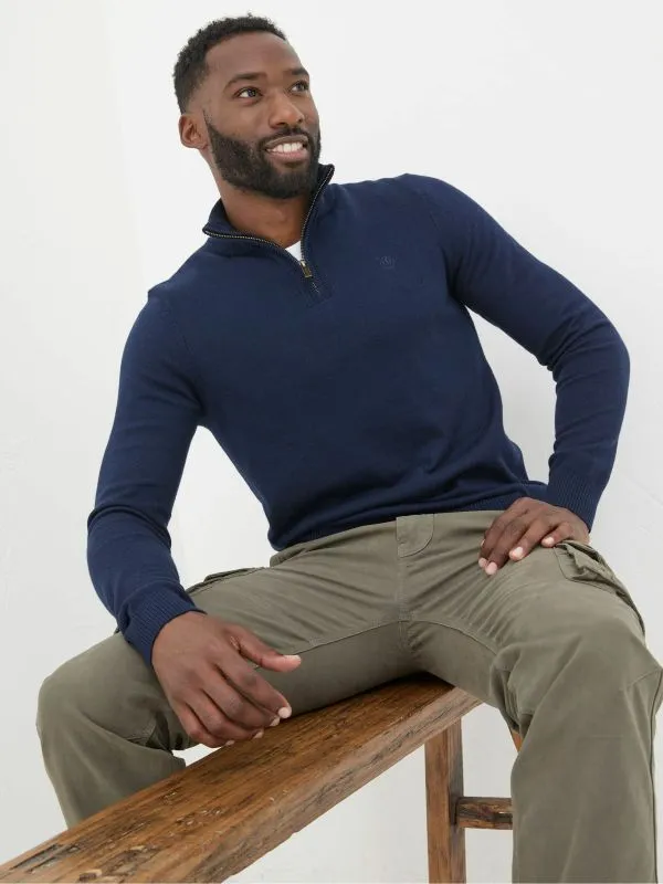 Fat Face Knitwear Men Rye Navy Blue HalfNeck Jumper