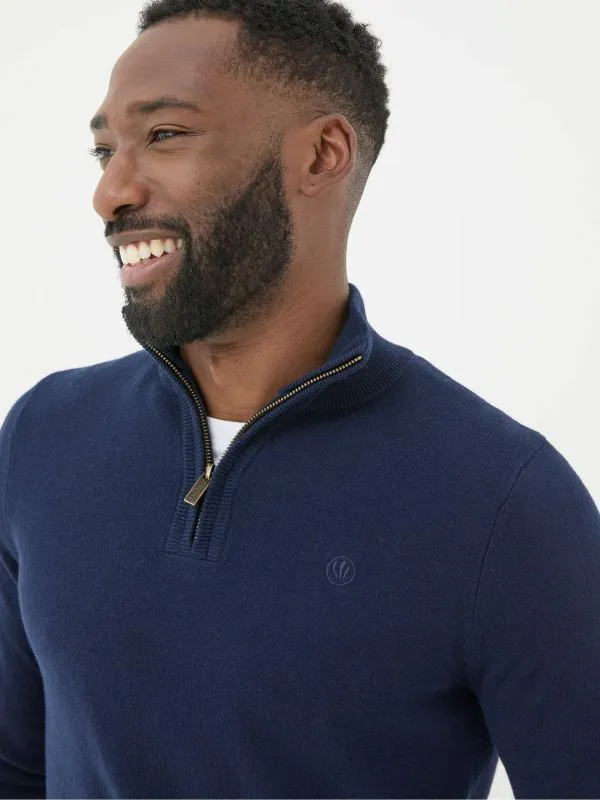 Fat Face Knitwear Men Rye Navy Blue HalfNeck Jumper