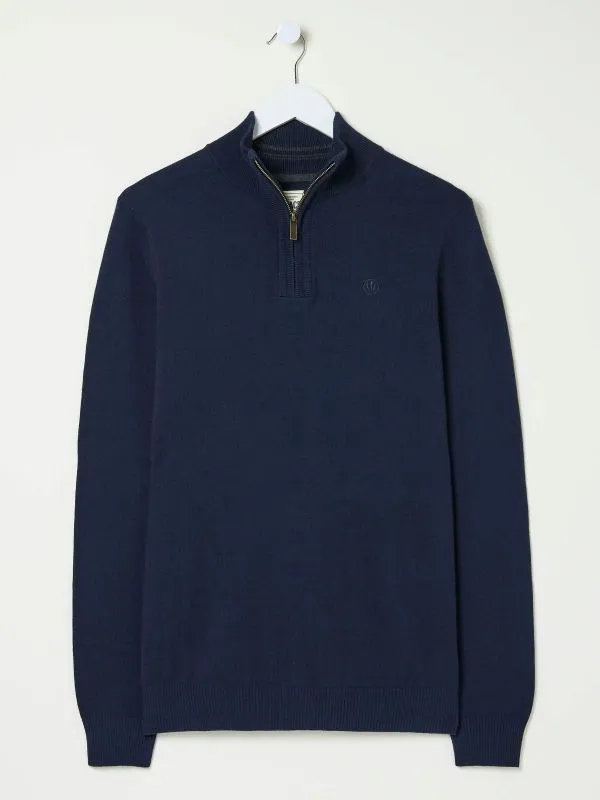 Fat Face Knitwear Men Rye Navy Blue HalfNeck Jumper