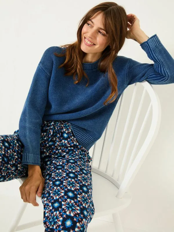 Fat Face Knitwear Women Ink Elia Laundered Knitted 100 Cotton Jumper