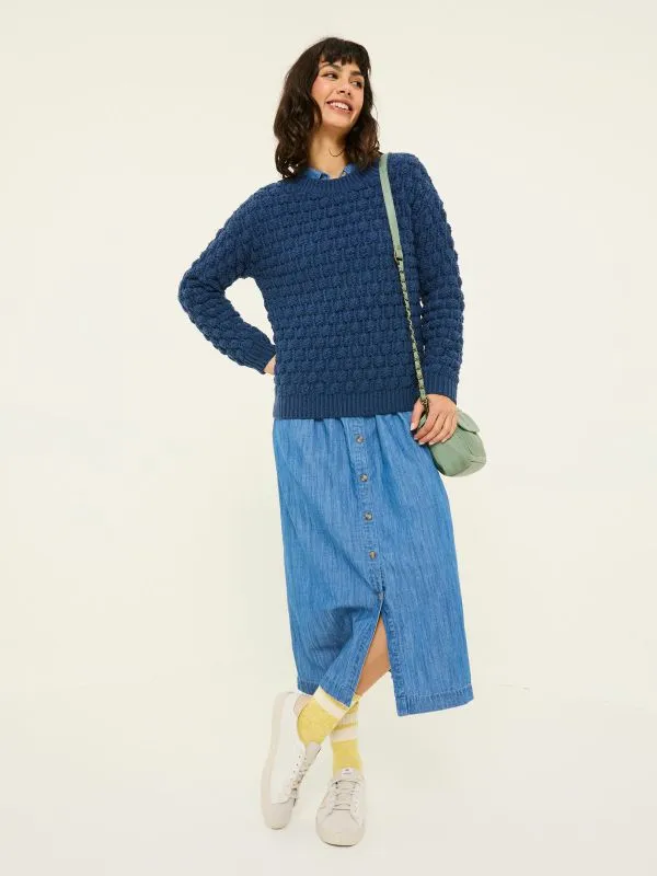 Fat Face Knitwear Women Navy Bea Bobble Knitted Jumper