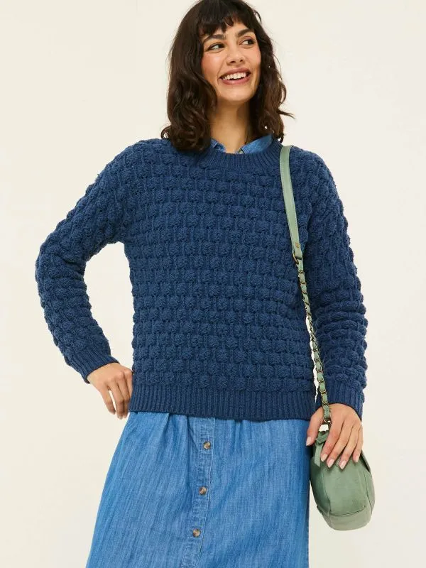 Fat Face Knitwear Women Navy Bea Bobble Knitted Jumper