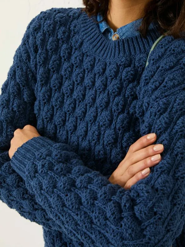 Fat Face Knitwear Women Navy Bea Bobble Knitted Jumper
