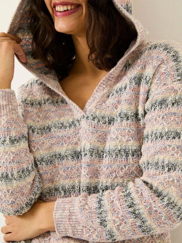 Fat Face Knitwear Women Pink Uma Knitted Textured Hoodie
