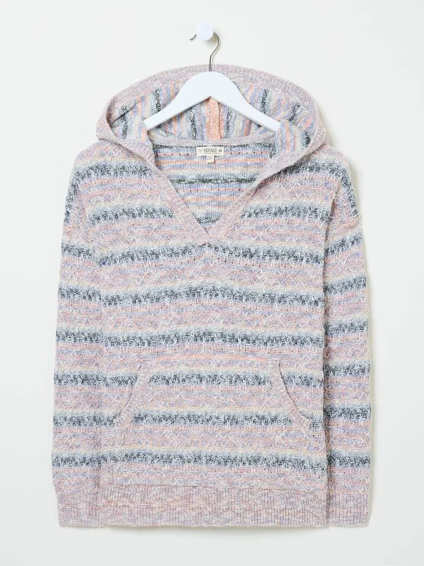 Fat Face Knitwear Women Pink Uma Knitted Textured Hoodie