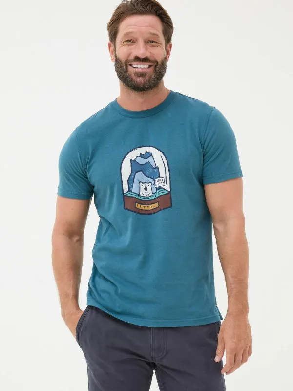 Fat Face Loungewear Men Teal Blue 100 Cotton Bear Snow Globe TShirt