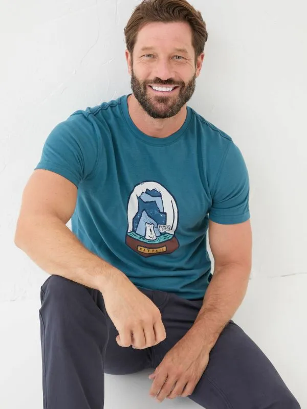 Fat Face Loungewear Men Teal Blue 100 Cotton Bear Snow Globe TShirt